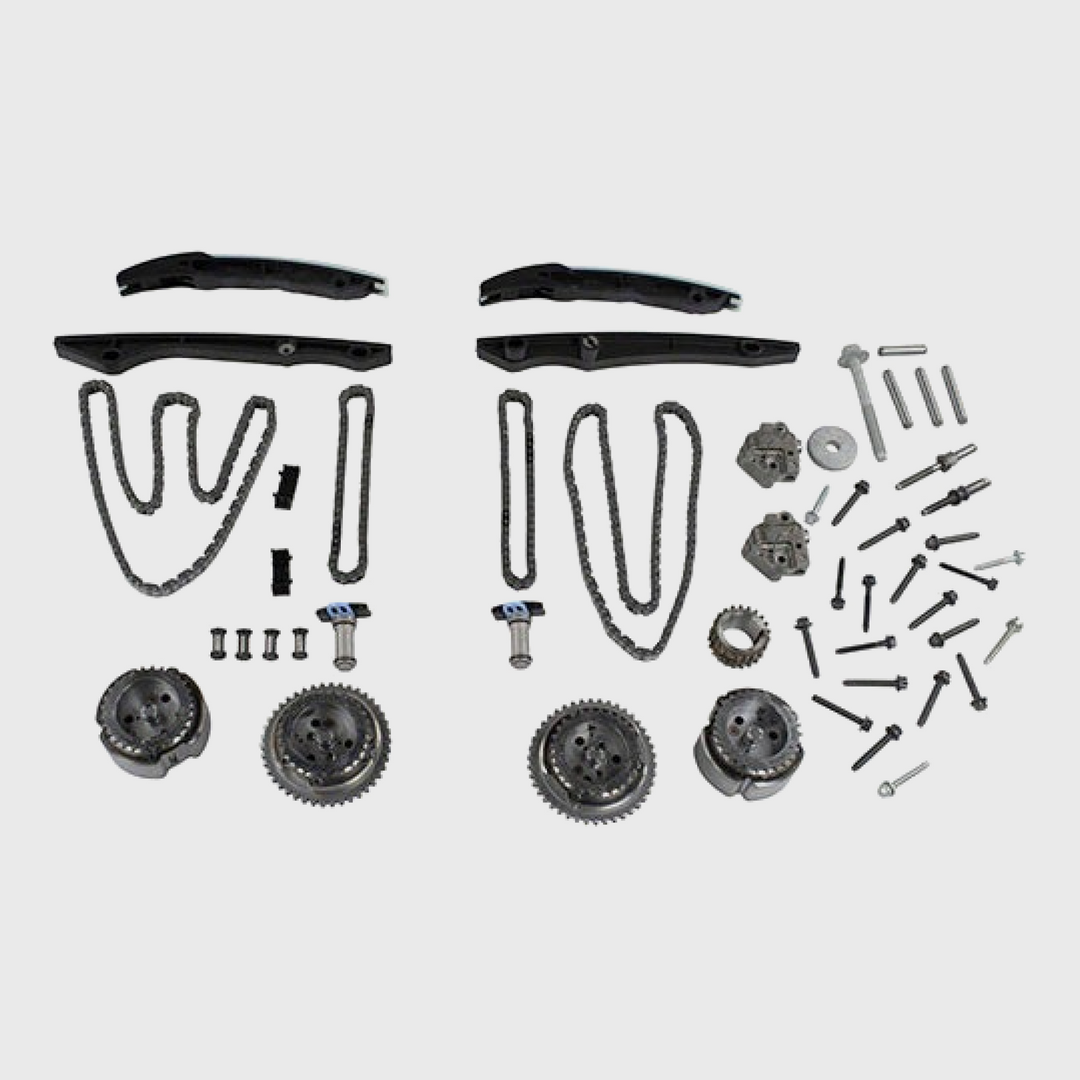 Ford Performance 2011-2014 5.0L 4V TI-VCT Mustang Coyote camshaft drive kit with metal components and timing gears.