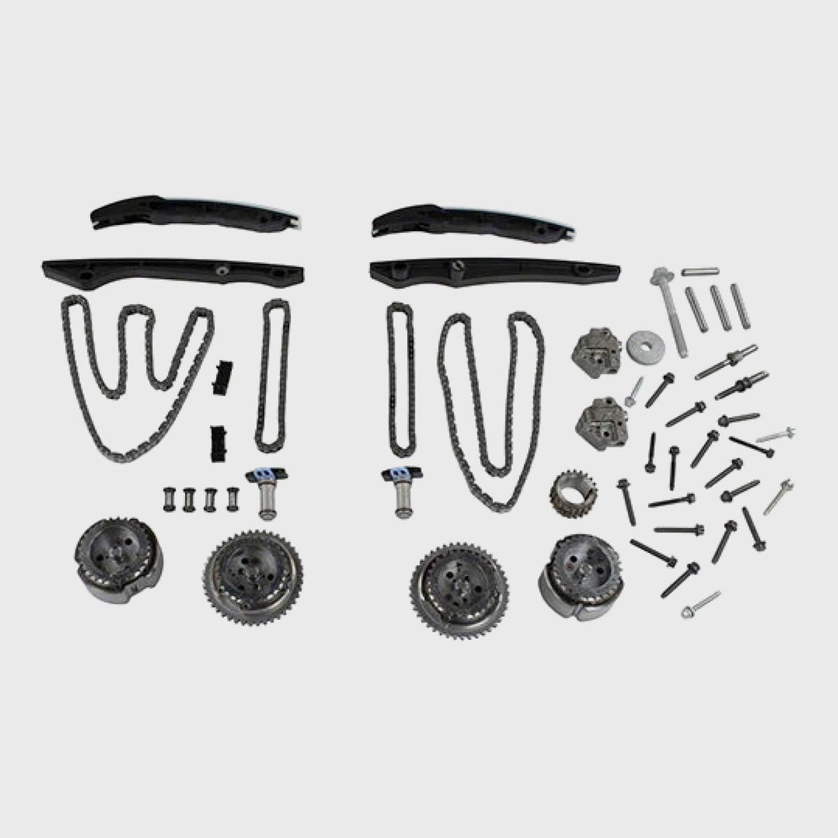 Ford Performance 2011-2014 5.0L 4V TI-VCT Mustang Coyote camshaft drive kit with metal components and timing gears.