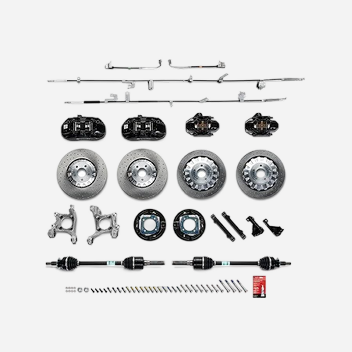 Ford Performance Mustang GT350R brake kit with black brake calipers and rotors for 2015-2023 Mustang performance upgrade.