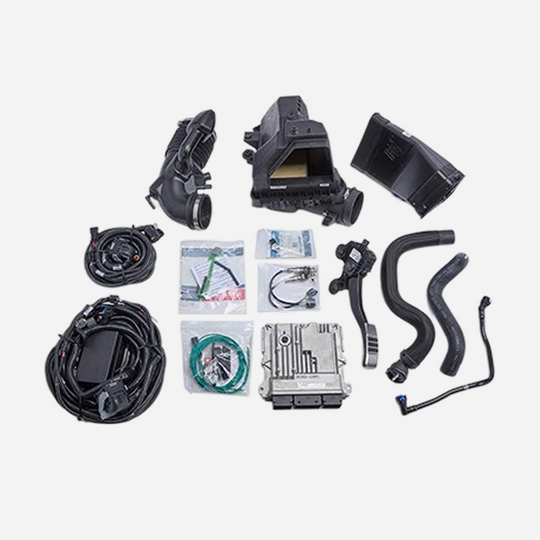 Ford Performance GEN 4X Coyote Control Pack with 2018-2020 10R80 transmission, featuring electronic control components and wiring.