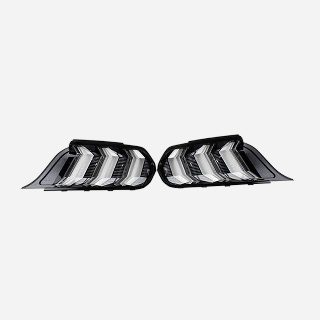 Ford Performance Mustang clear tail lamp kit for 2018-2023 models, featuring sleek, transparent tail lights with LED accents.