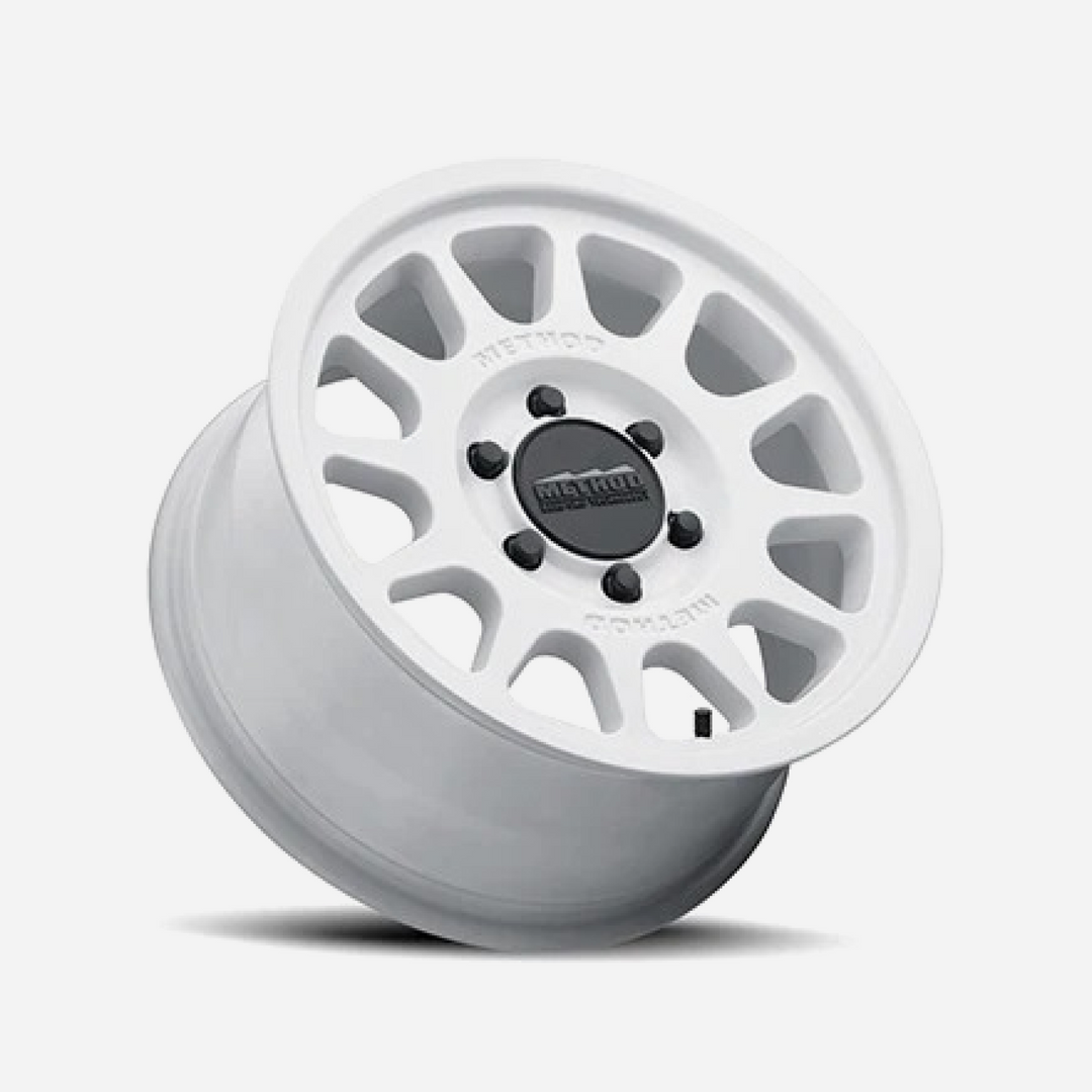 Ford Performance Bronco 17-inch by 8.5-inch Oxford White Method wheel kit for 2021-2024 Bronco vehicles.