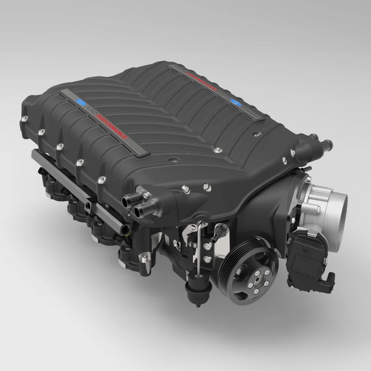 Ford Performance supercharger for 2024-26 Mustang 5.0L GT and Dark Horse, showcasing the high-performance engine upgrade.