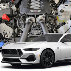 Hellion Turbo 2024 Ford Mustang GT Dark Horse Street Sleeper twin turbo system installed, showcasing the high-performance turbo kit.