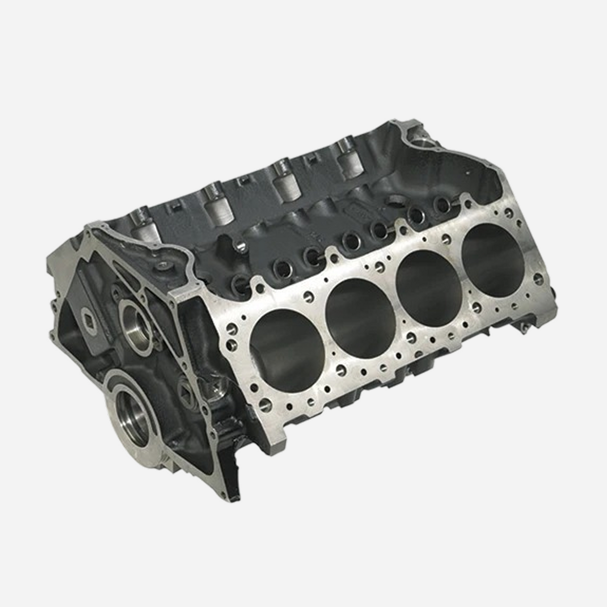 Ford Performance 460 Siamese Bore Engine Block showing detailed cast iron construction and cylinder bores for high-performance engines.