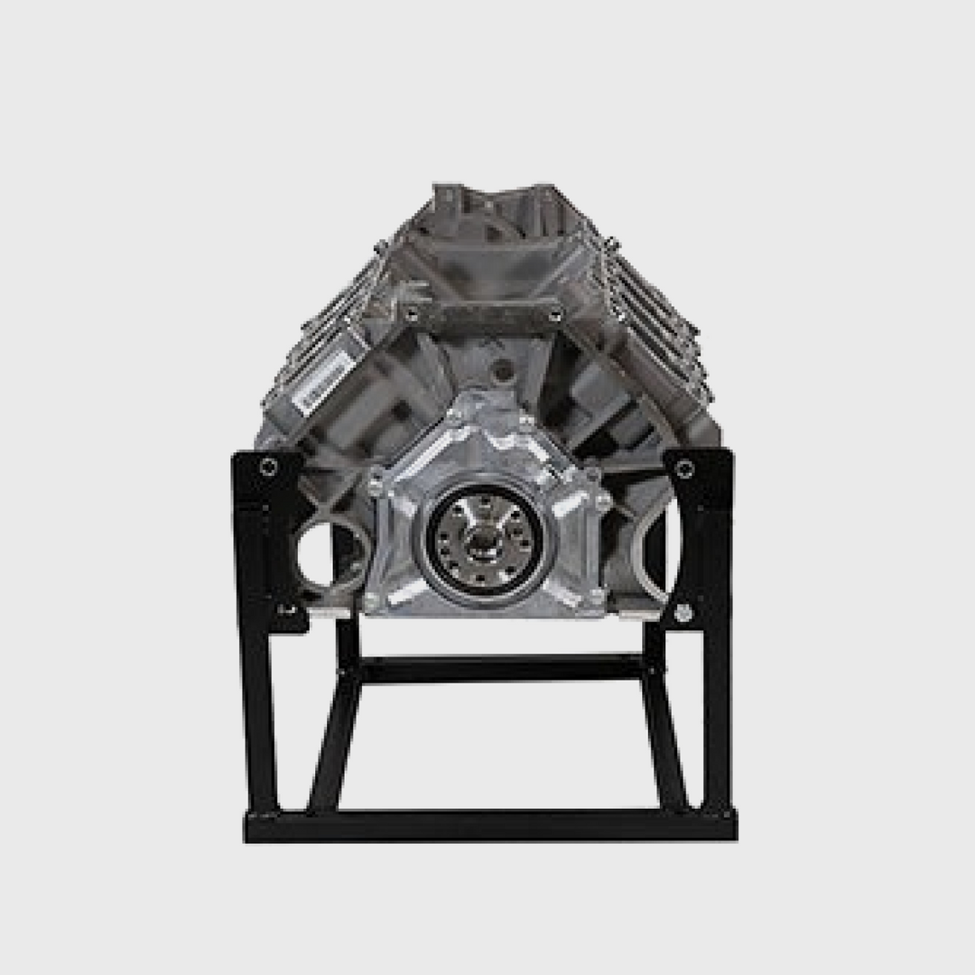 Ford Performance 5.0L Gen 3 Aluminumator NA short block with 12:1 compression ratio, showcasing engine components and cylinder heads.