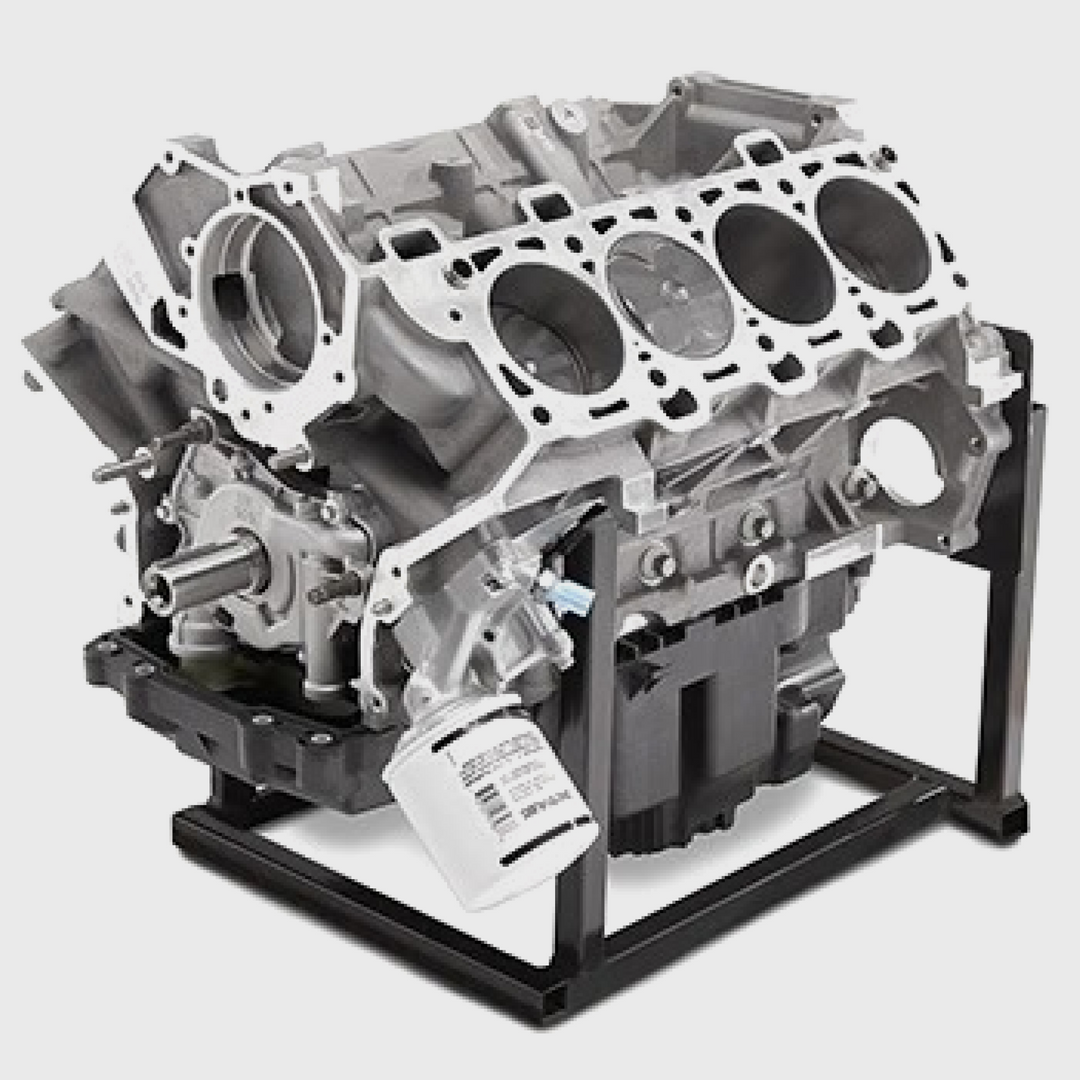 Ford Performance 5.2L Coyote Aluminumator XS short block engine, lightweight and durable with visible engine components.