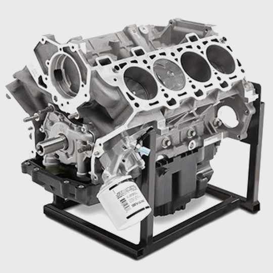 Ford Performance 5.2L Coyote Aluminumator XS short block engine, lightweight and durable with visible engine components.