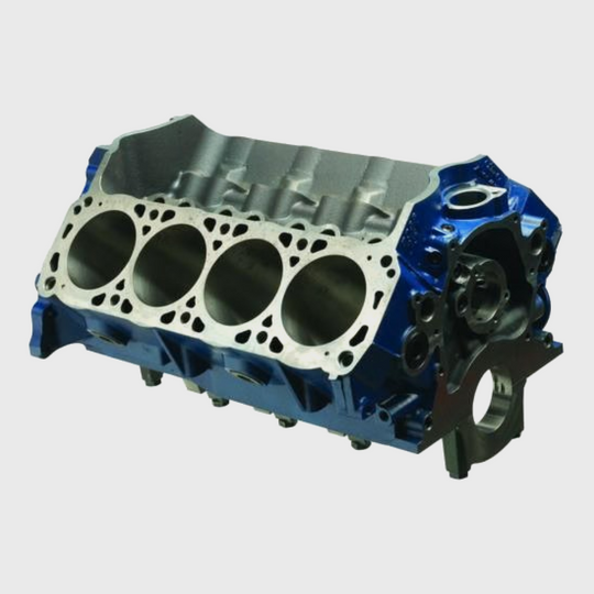 Ford Performance BOSS 351 engine block with 9.2 deck and big bore, showing the engine&