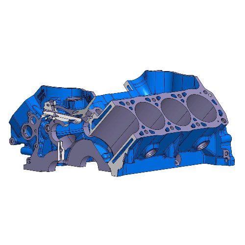 Ford Performance BOSS 302 engine cylinder block, high-performance engine component with detailed cast iron construction.