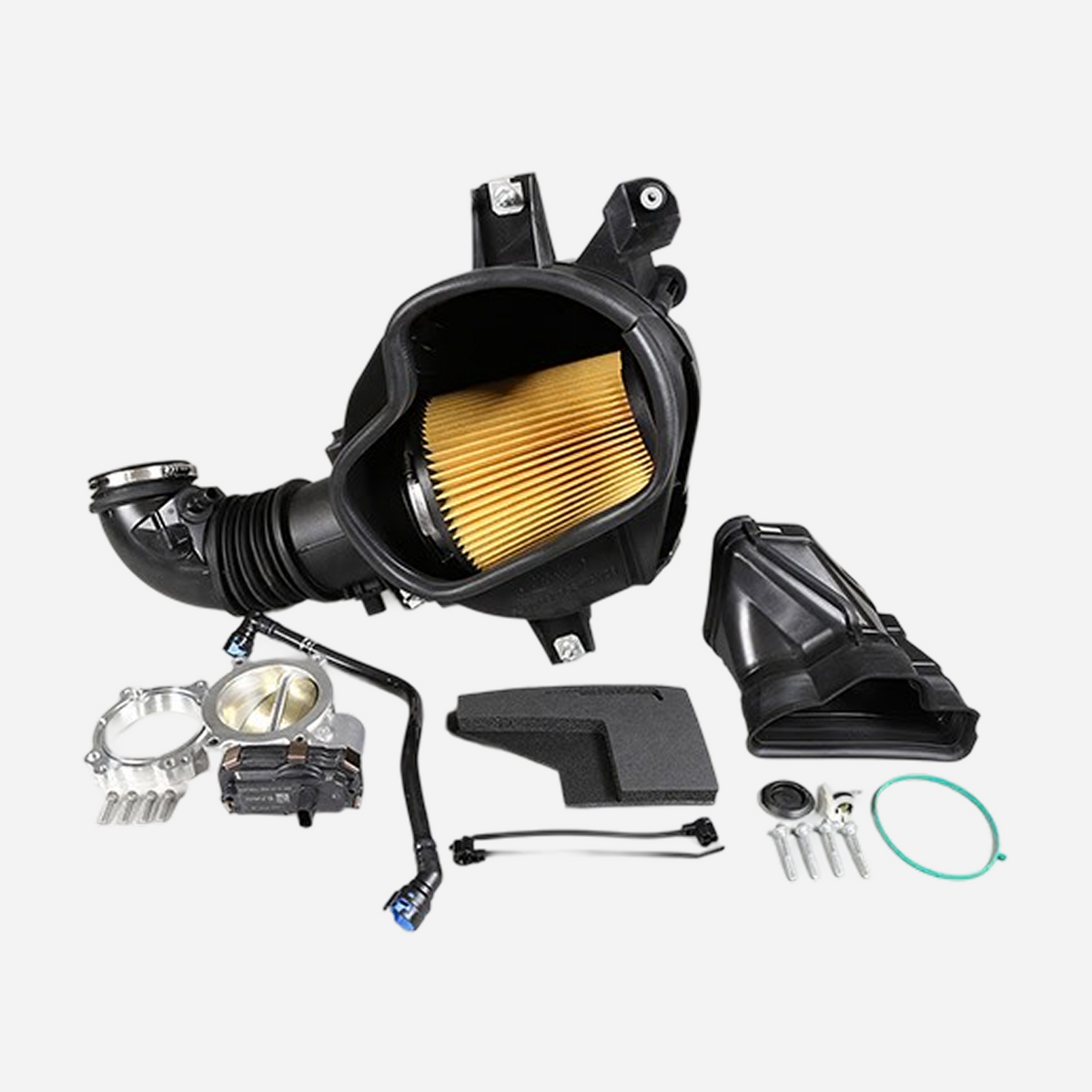 Ford Performance 2018-2021 Mustang GT calibration kit with cold air intake and throttle body for improved engine performance.