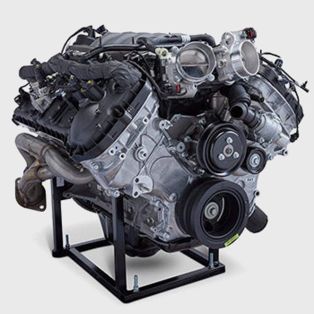 Ford Performance Coyote Mustang Gen 4 5.0L crate engine with flywheel, showcasing the high-performance flywheel component.