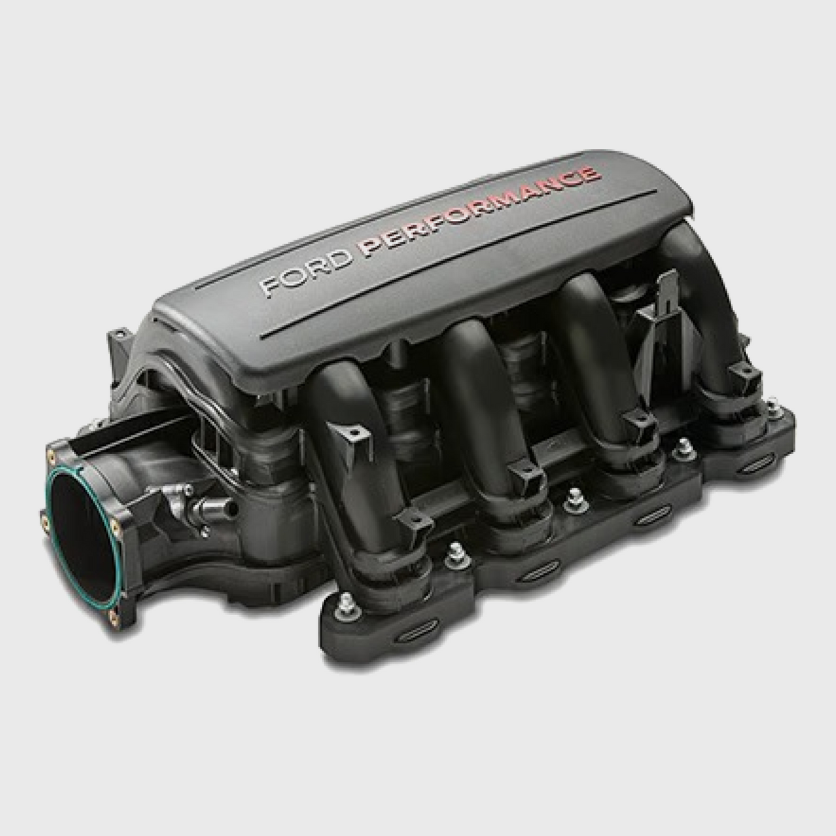 Ford Performance low profile intake for 7.3L gas engine, showcasing the sleek, compact intake system designed for improved airflow.