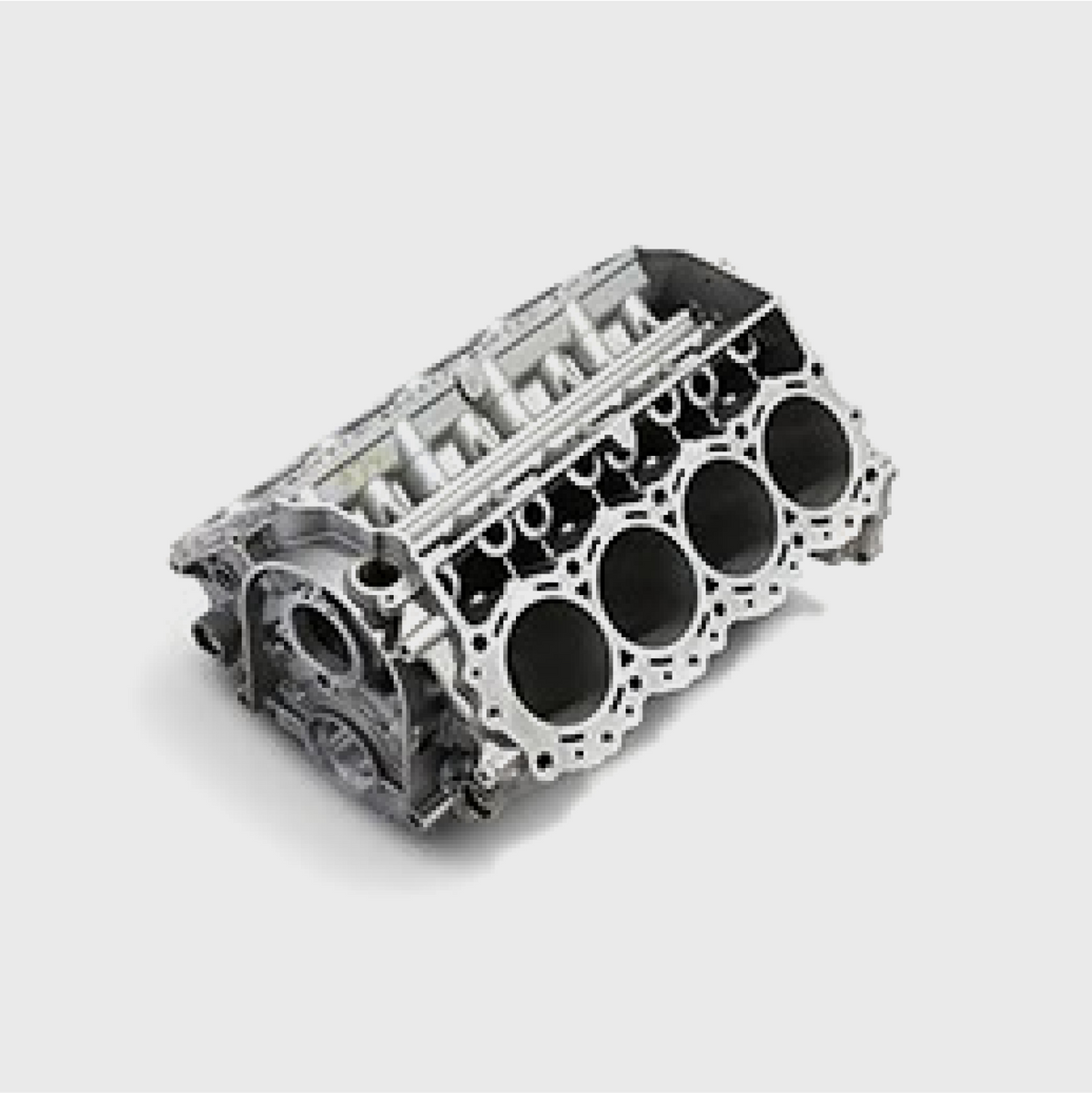 Ford Performance FR9 cylinder block showing a high-performance engine component with detailed metal casting and engine mounting points.