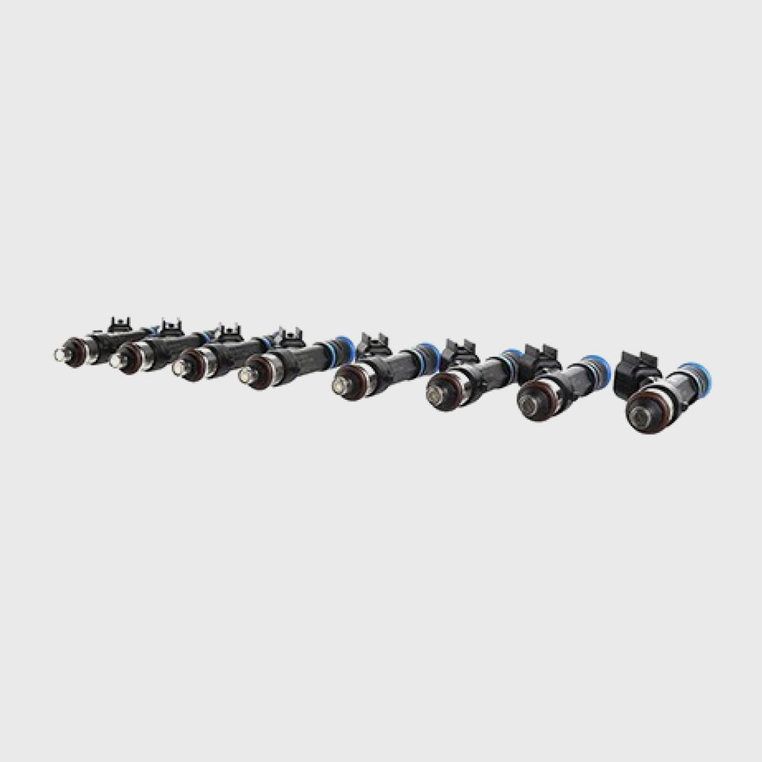 Set of eight Ford Performance 55 lb/hr fuel injectors, high-performance fuel injectors for Ford engines.