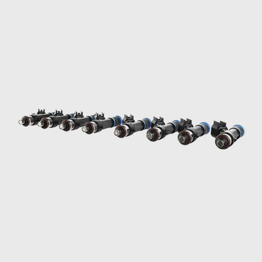 Set of eight Ford Performance 55 lb/hr fuel injectors, high-performance fuel injectors for Ford engines.