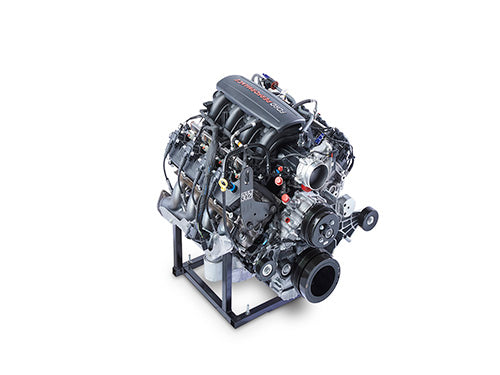 Ford Performance 7.3L MEGAZILLA™ 615HP crate engine with detailed view of engine block and components.