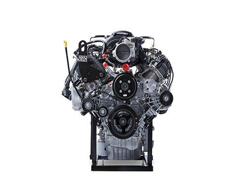 Ford Performance 7.3L MEGAZILLA™ 615HP crate engine with detailed engine components and branding visible.
