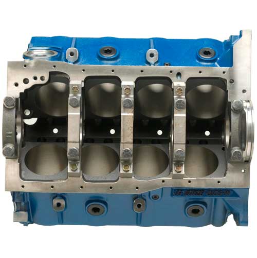 Ford Performance BOSS 302 engine block, cylinder block with detailed casting and mounting points, used in high-performance Ford engines.
