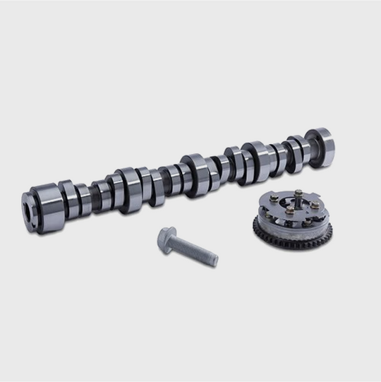 Ford Performance M-6250-SD73A 7.3L MEGAZILLA hi-performance camshaft, showing the detailed metal camshaft with branding markings.