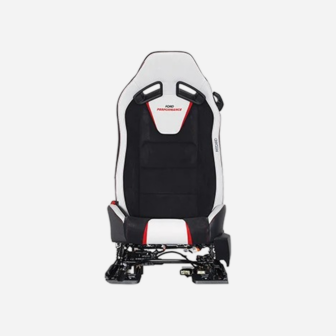 Ford Performance Mustang Recaro seat set featuring branded racing seats with red accents and sporty design for high-performance driving.