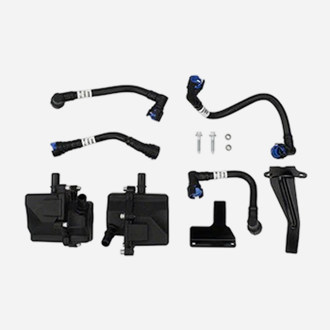 Ford Performance 2021-2023 F-150 3.5L EcoBoost air and oil separator kit showing the separator components and hoses.