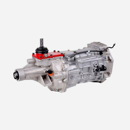 Ford Performance TREMEC TKX-600 5-speed transmission with .81 overdrive, shown in a detailed view of the gear shift mechanism.