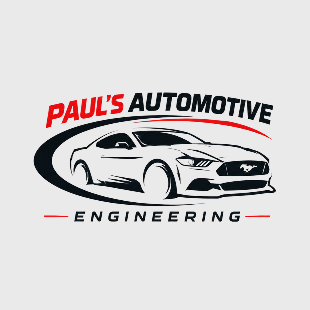 Paul's Automotive Engineering gift card featuring a clean, professional design with a "V" logo on a white background.