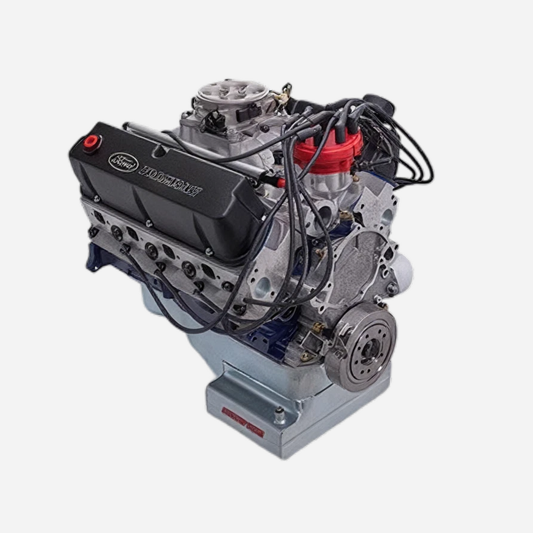 Ford Performance X2347 EFI dressed 360 HP crate engine with front sump, shown from the front angle with engine components visible.