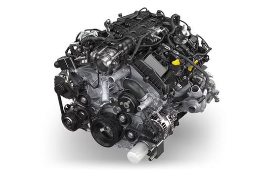 Ford Performance 2024 Raptor 3.5L EcoBoost V6 crate engine with 450HP, shown with detailed view of engine components.