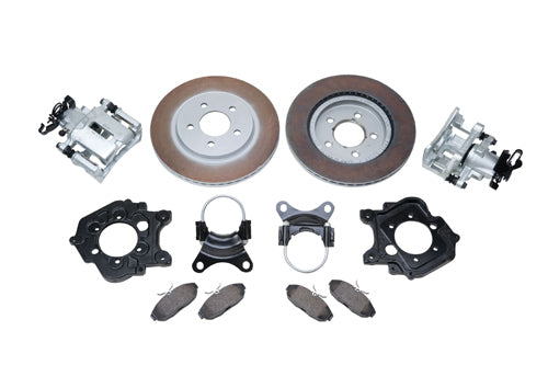 Ford Performance 2005-14 Mustang rear disc brake kit with axle and calipers, designed for high-performance brake replacement.